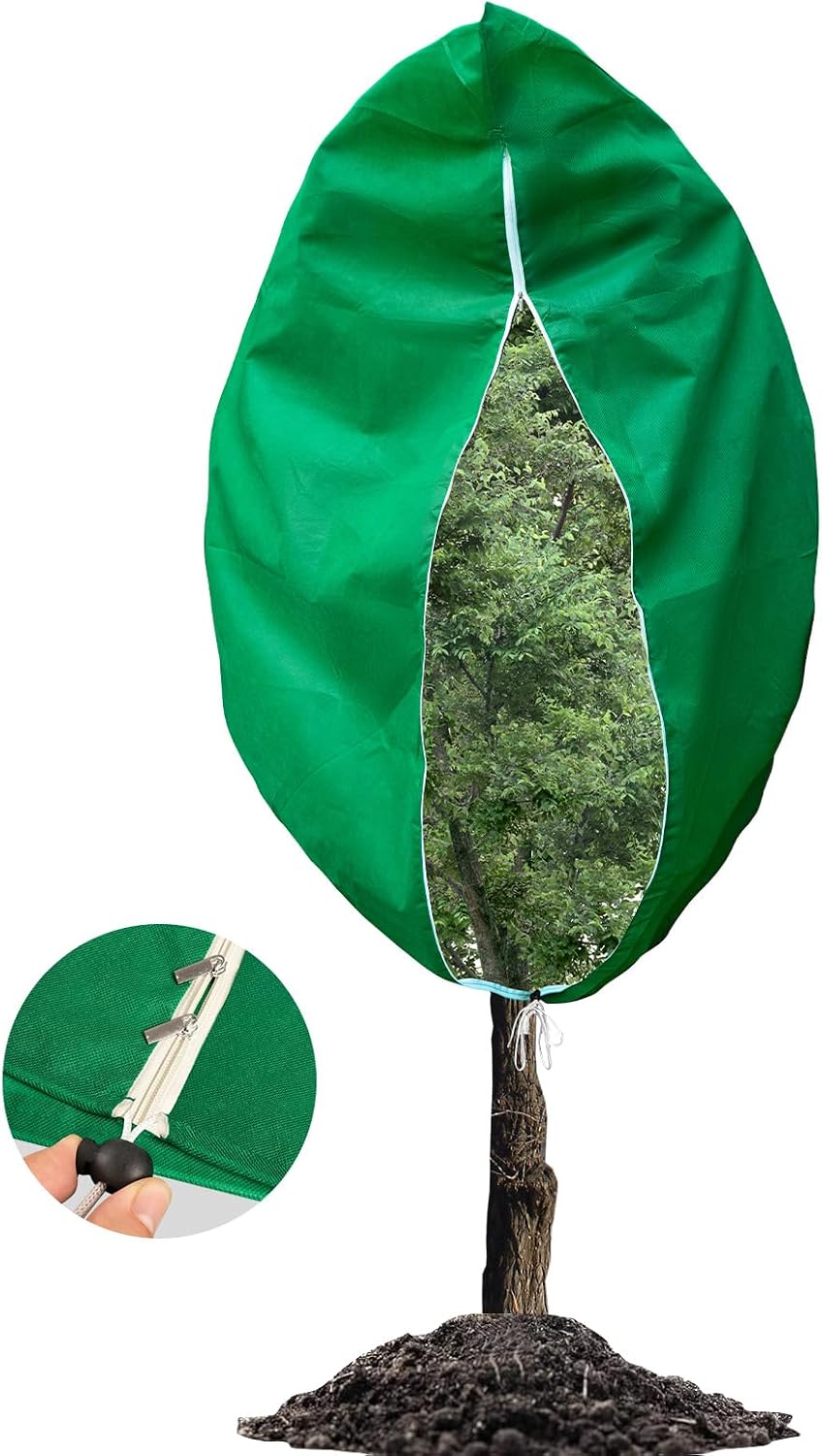 2 Packs Plant Covers for Winter Freeze Protection, 31.5" W X 47.3" H Frost Protection Covers for Outdoor Plants, 2.2 oz/yd² Tree Covers with Double Zipper Heads & Drawstring Design for Winter