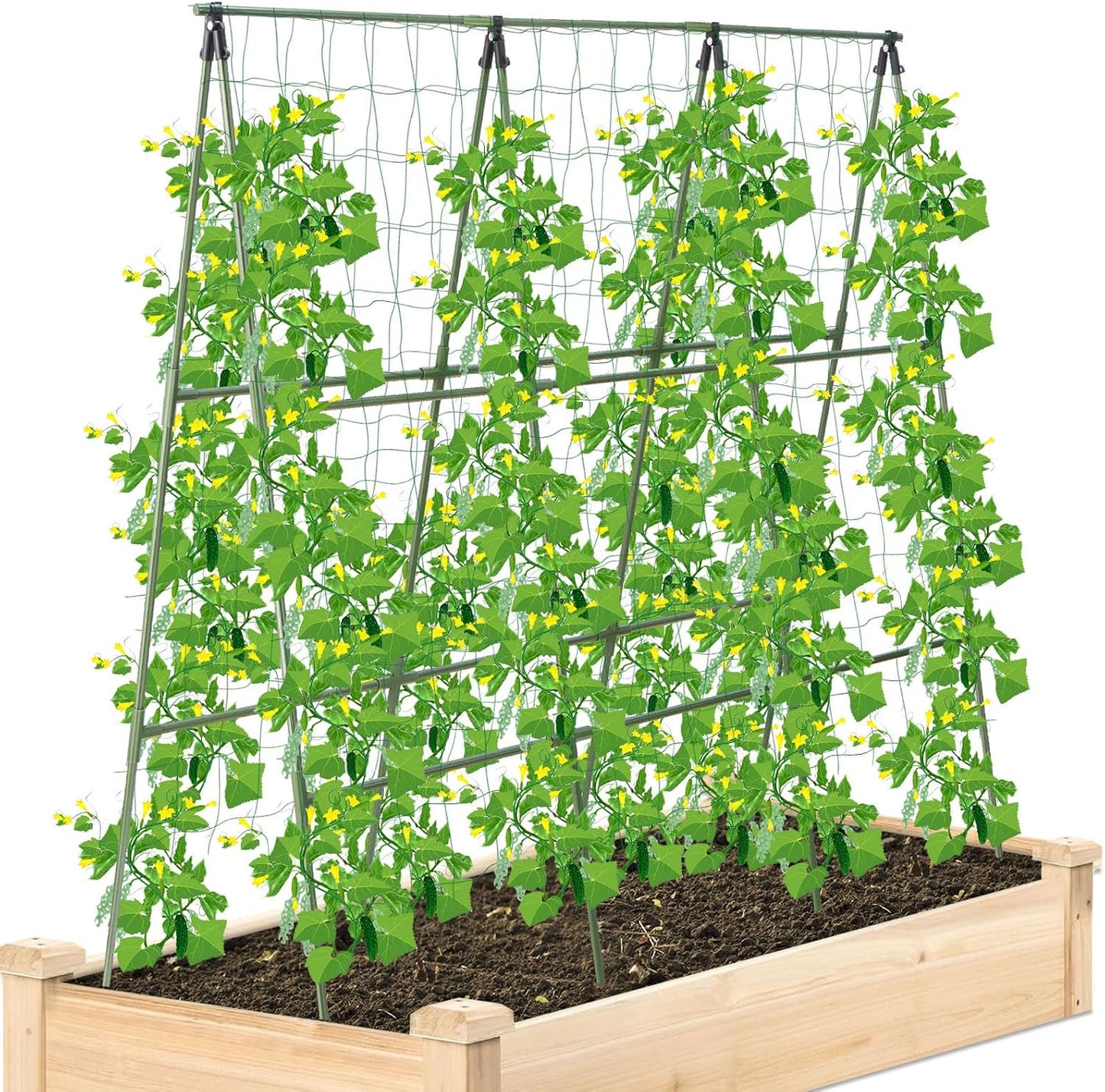 Cucumber Trellis for Raised Bed, 2 Pack 4ft Tall A-Frame, Garden Trellis for Climbing Plants Outdoor, Perfect for Vines, Beans - Green with Netting