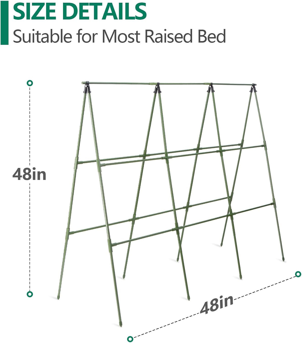 Cucumber Trellis for Raised Bed, 2 Pack 4ft Tall A-Frame, Garden Trellis for Climbing Plants Outdoor, Perfect for Vines, Beans - Green with Netting