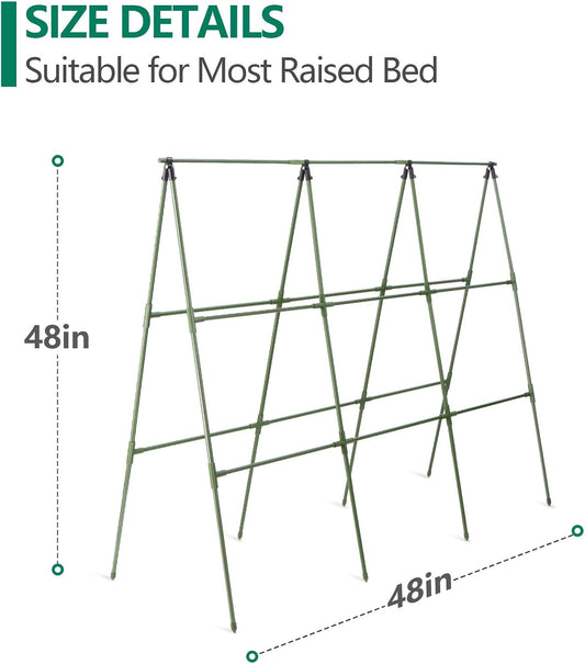 Cucumber Trellis for Raised Bed, 2 Pack 4ft Tall A-Frame, Garden Trellis for Climbing Plants Outdoor, Perfect for Vines, Beans - Green with Netting