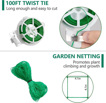Cucumber Trellis for Raised Bed, 2 Pack 4ft Tall A-Frame, Garden Trellis for Climbing Plants Outdoor, Perfect for Vines, Beans - Green with Netting