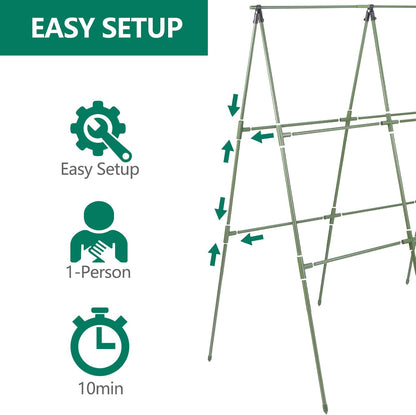 Cucumber Trellis for Raised Bed, 2 Pack 4ft Tall A-Frame, Garden Trellis for Climbing Plants Outdoor, Perfect for Vines, Beans - Green with Netting