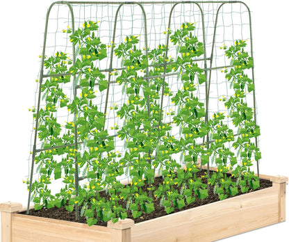 Cucumber Trellis for Raised Bed, 2 Pack 4ft Tall A-Frame, Garden Trellis for Climbing Plants Outdoor, Perfect for Vines, Beans - Green with Netting