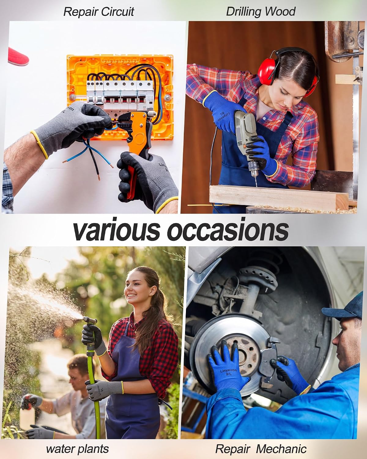 Pairs PU Coated Work Gloves Bulk, Reusable Rubber Safety Gloves for Men Women Work Warehouse, Mechanic, Woodworking