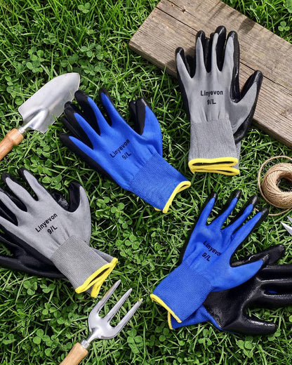 Pairs PU Coated Work Gloves Bulk, Reusable Rubber Safety Gloves for Men Women Work Warehouse, Mechanic, Woodworking