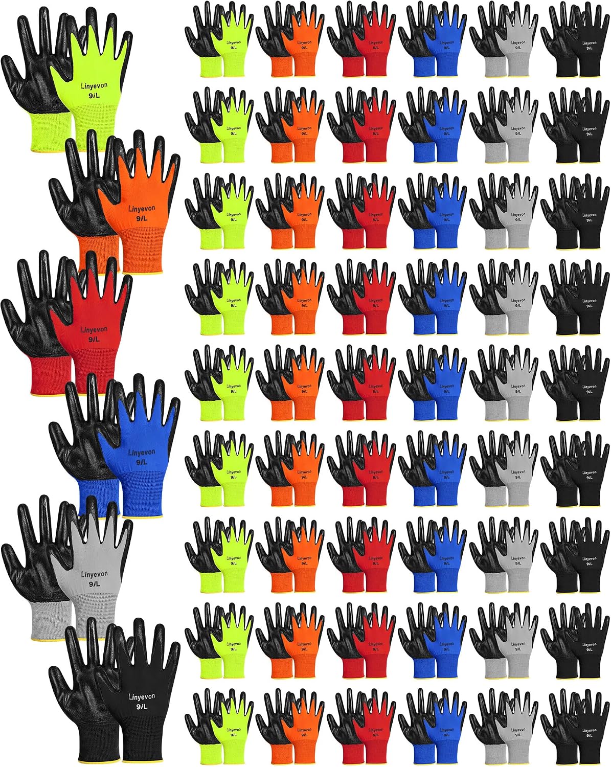 Pairs PU Coated Work Gloves Bulk, Reusable Rubber Safety Gloves for Men Women Work Warehouse, Mechanic, Woodworking