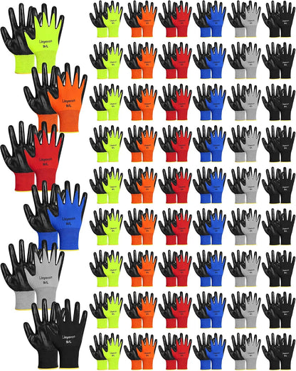 Pairs PU Coated Work Gloves Bulk, Reusable Rubber Safety Gloves for Men Women Work Warehouse, Mechanic, Woodworking