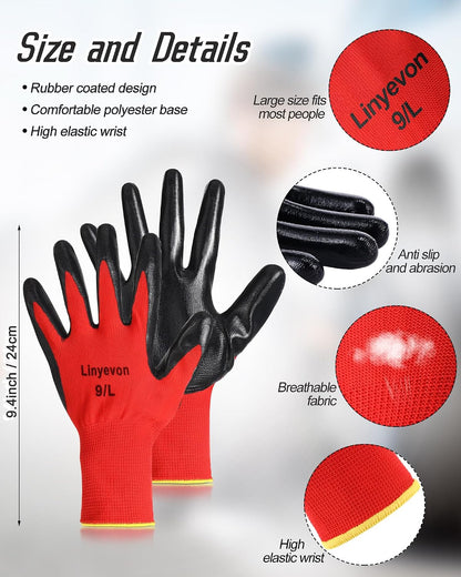 Pairs PU Coated Work Gloves Bulk, Reusable Rubber Safety Gloves for Men Women Work Warehouse, Mechanic, Woodworking