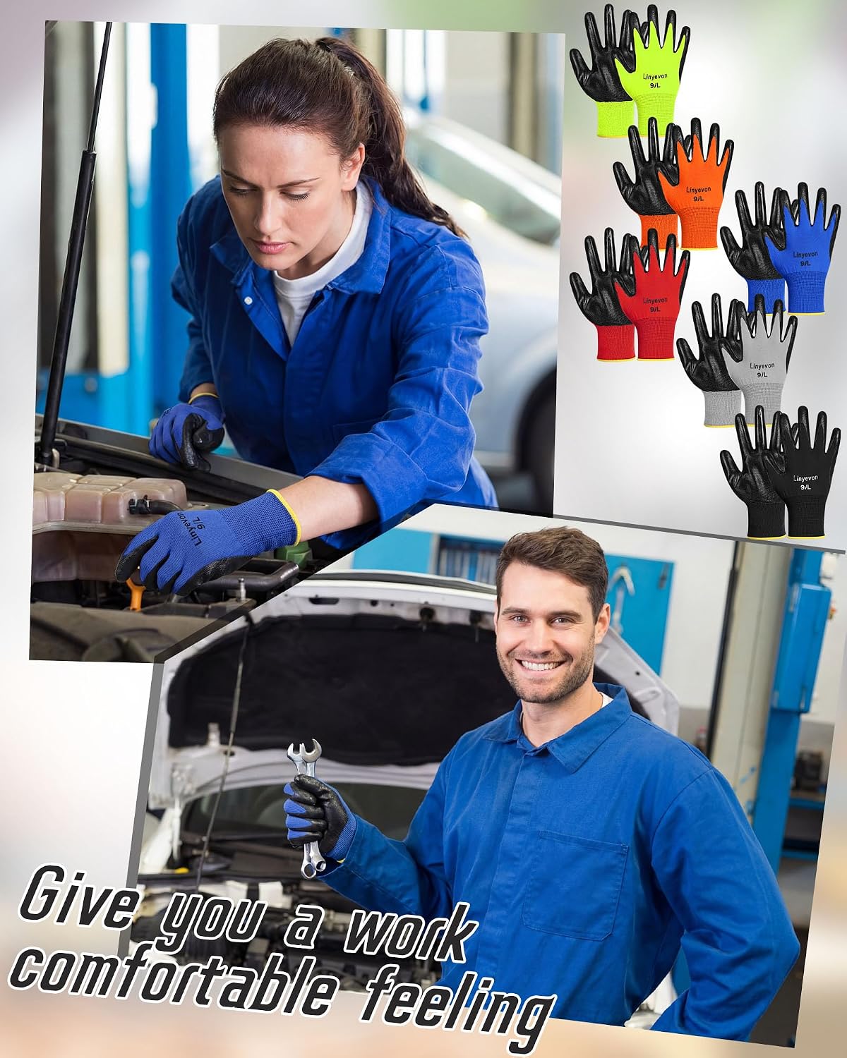 Pairs PU Coated Work Gloves Bulk, Reusable Rubber Safety Gloves for Men Women Work Warehouse, Mechanic, Woodworking