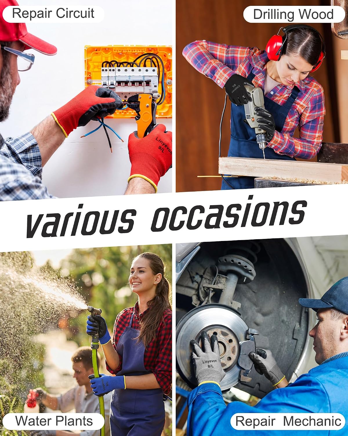 Pairs PU Coated Work Gloves Bulk, Reusable Rubber Safety Gloves for Men Women Work Warehouse, Mechanic, Woodworking