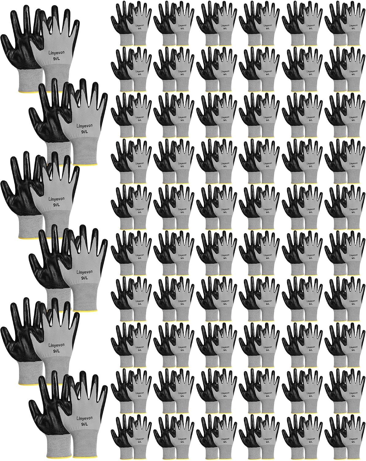 Pairs PU Coated Work Gloves Bulk, Reusable Rubber Safety Gloves for Men Women Work Warehouse, Mechanic, Woodworking