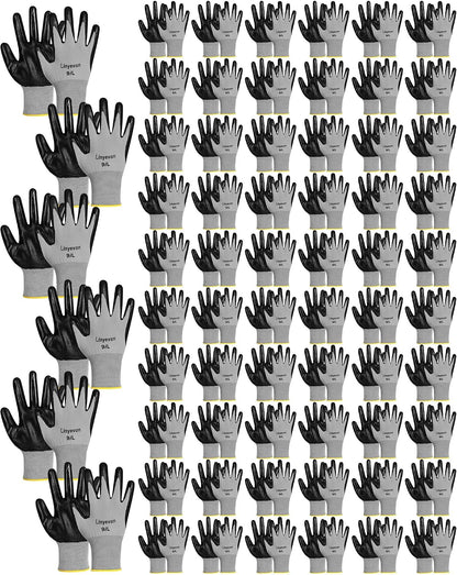 Pairs PU Coated Work Gloves Bulk, Reusable Rubber Safety Gloves for Men Women Work Warehouse, Mechanic, Woodworking