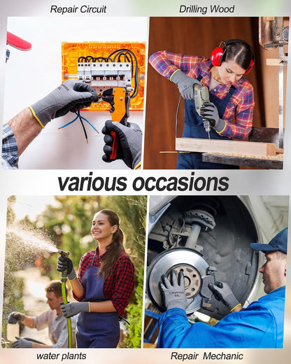 Pairs PU Coated Work Gloves Bulk, Reusable Rubber Safety Gloves for Men Women Work Warehouse, Mechanic, Woodworking