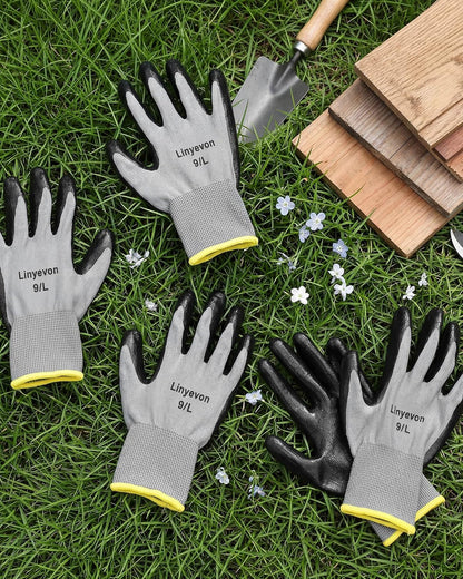 Pairs PU Coated Work Gloves Bulk, Reusable Rubber Safety Gloves for Men Women Work Warehouse, Mechanic, Woodworking