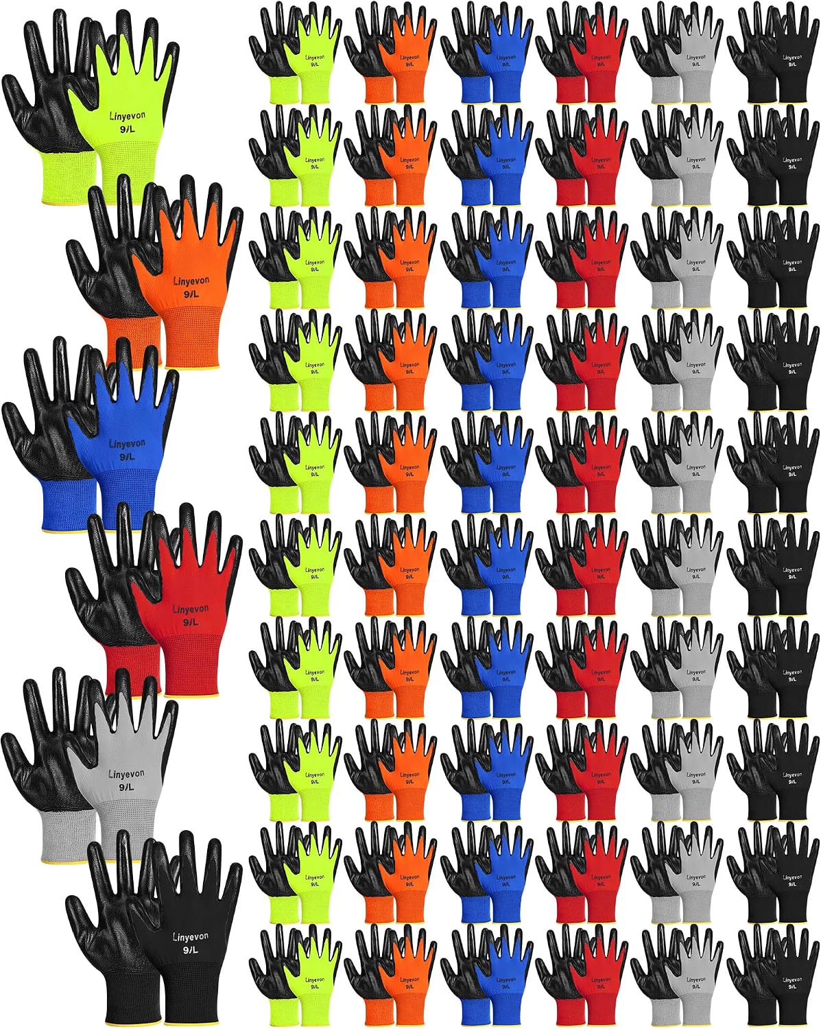 Pairs PU Coated Work Gloves Bulk, Reusable Rubber Safety Gloves for Men Women Work Warehouse, Mechanic, Woodworking