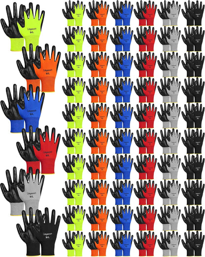 Pairs PU Coated Work Gloves Bulk, Reusable Rubber Safety Gloves for Men Women Work Warehouse, Mechanic, Woodworking