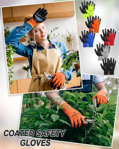Pairs PU Coated Work Gloves Bulk, Reusable Rubber Safety Gloves for Men Women Work Warehouse, Mechanic, Woodworking