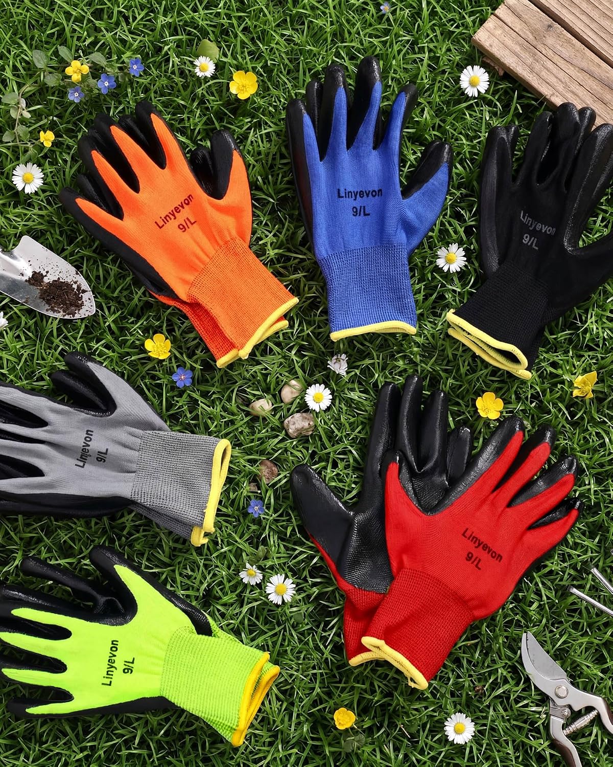 Pairs PU Coated Work Gloves Bulk, Reusable Rubber Safety Gloves for Men Women Work Warehouse, Mechanic, Woodworking