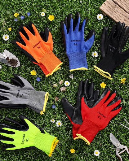 Pairs PU Coated Work Gloves Bulk, Reusable Rubber Safety Gloves for Men Women Work Warehouse, Mechanic, Woodworking