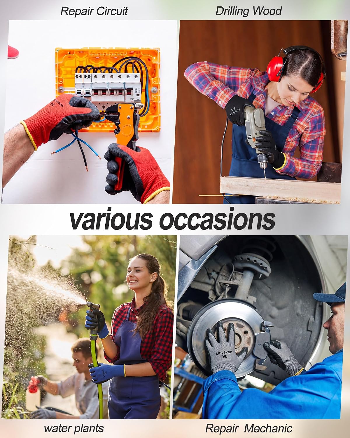 Pairs PU Coated Work Gloves Bulk, Reusable Rubber Safety Gloves for Men Women Work Warehouse, Mechanic, Woodworking