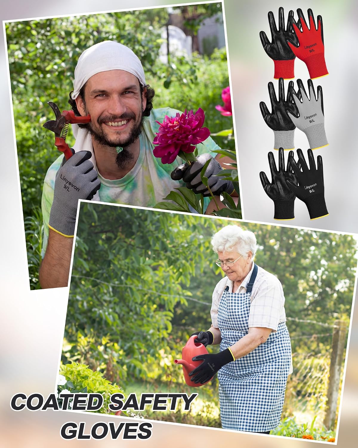 Pairs PU Coated Work Gloves Bulk, Reusable Rubber Safety Gloves for Men Women Work Warehouse, Mechanic, Woodworking