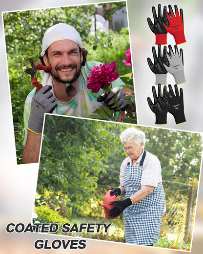 Pairs PU Coated Work Gloves Bulk, Reusable Rubber Safety Gloves for Men Women Work Warehouse, Mechanic, Woodworking