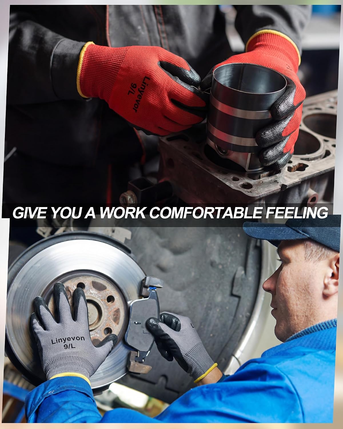 Pairs PU Coated Work Gloves Bulk, Reusable Rubber Safety Gloves for Men Women Work Warehouse, Mechanic, Woodworking