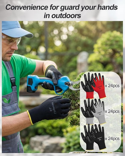 Pairs PU Coated Work Gloves Bulk, Reusable Rubber Safety Gloves for Men Women Work Warehouse, Mechanic, Woodworking