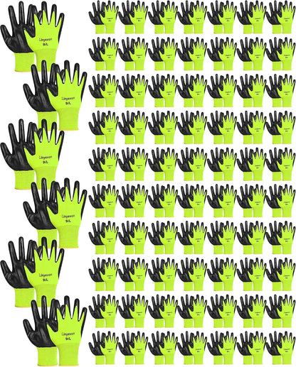 Pairs PU Coated Work Gloves Bulk, Reusable Rubber Safety Gloves for Men Women Work Warehouse, Mechanic, Woodworking