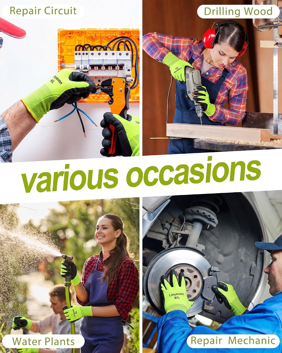 Pairs PU Coated Work Gloves Bulk, Reusable Rubber Safety Gloves for Men Women Work Warehouse, Mechanic, Woodworking
