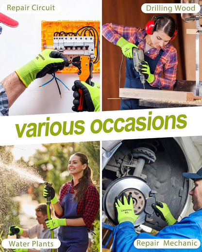 Pairs PU Coated Work Gloves Bulk, Reusable Rubber Safety Gloves for Men Women Work Warehouse, Mechanic, Woodworking