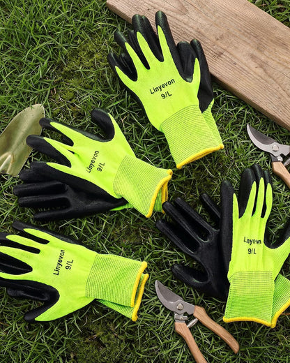Pairs PU Coated Work Gloves Bulk, Reusable Rubber Safety Gloves for Men Women Work Warehouse, Mechanic, Woodworking