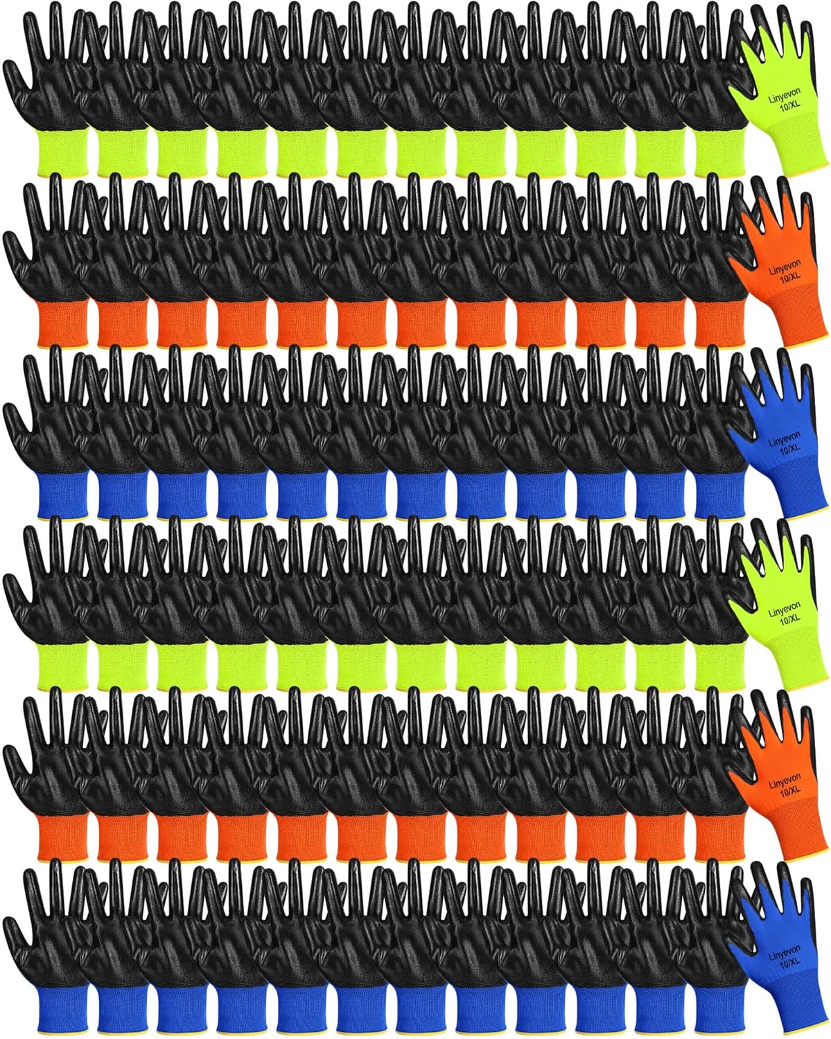Pairs PU Coated Work Gloves Bulk, Reusable Rubber Safety Gloves for Men Women Work Warehouse, Mechanic, Woodworking