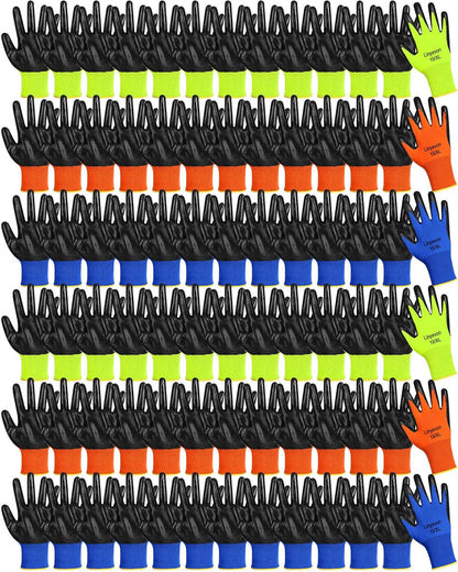 Pairs PU Coated Work Gloves Bulk, Reusable Rubber Safety Gloves for Men Women Work Warehouse, Mechanic, Woodworking