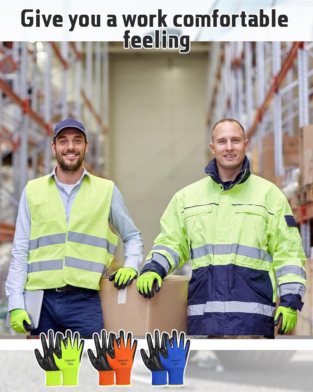 Pairs PU Coated Work Gloves Bulk, Reusable Rubber Safety Gloves for Men Women Work Warehouse, Mechanic, Woodworking