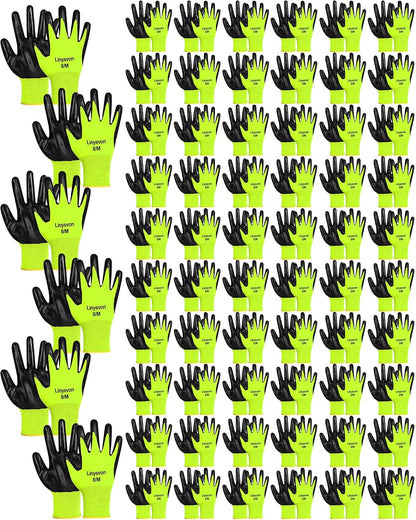Pairs PU Coated Work Gloves Bulk, Reusable Rubber Safety Gloves for Men Women Work Warehouse, Mechanic, Woodworking
