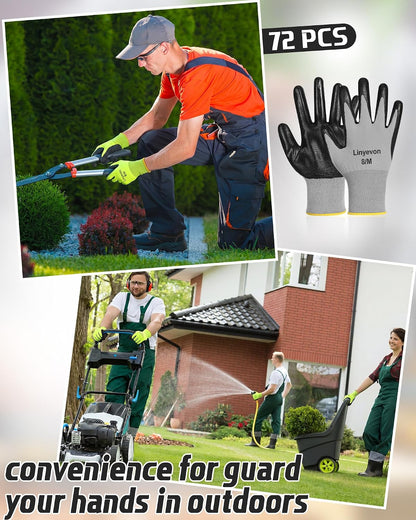 Pairs PU Coated Work Gloves Bulk, Reusable Rubber Safety Gloves for Men Women Work Warehouse, Mechanic, Woodworking
