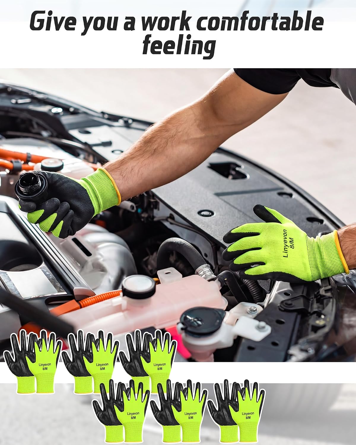 Pairs PU Coated Work Gloves Bulk, Reusable Rubber Safety Gloves for Men Women Work Warehouse, Mechanic, Woodworking