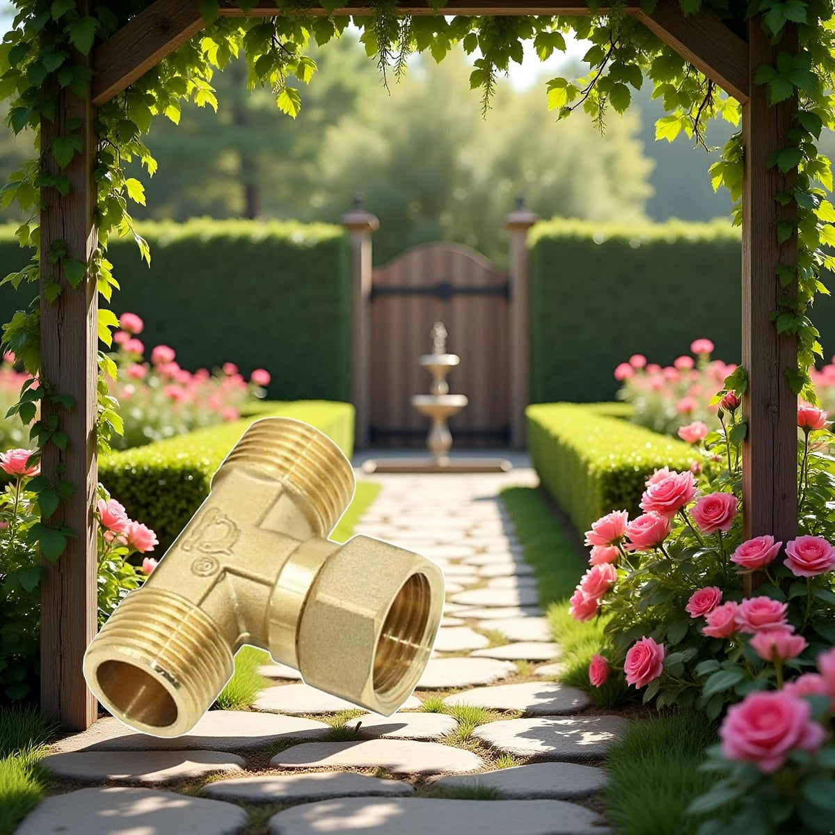 Gold Garden Hose Connection Accessories Brass,1/2 in Male Female Tee Connector Plumbing Hose Splitter Copper T-shape Fitting 3 Way Hose Tube Fittings Swivel Garden Hose Adapter, Hose Accessories