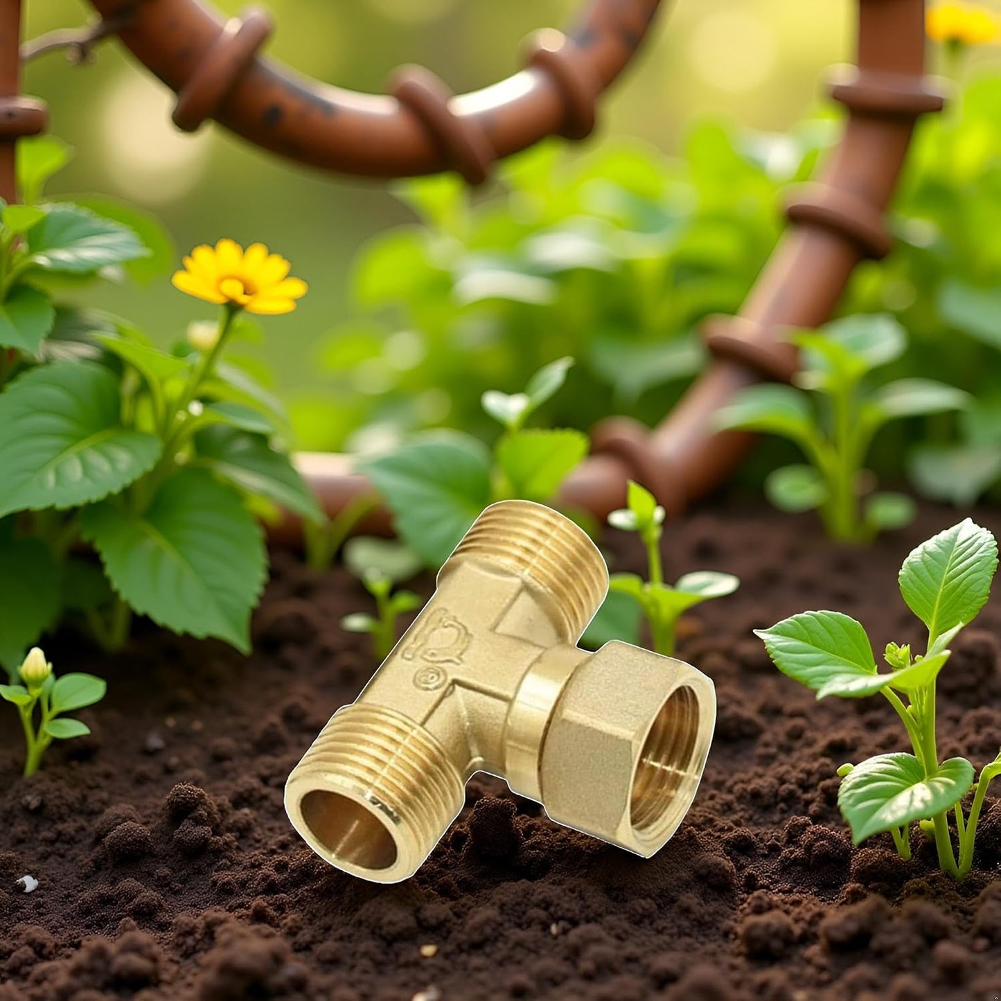 Gold Garden Hose Connection Accessories Brass,1/2 in Male Female Tee Connector Plumbing Hose Splitter Copper T-shape Fitting 3 Way Hose Tube Fittings Swivel Garden Hose Adapter, Hose Accessories