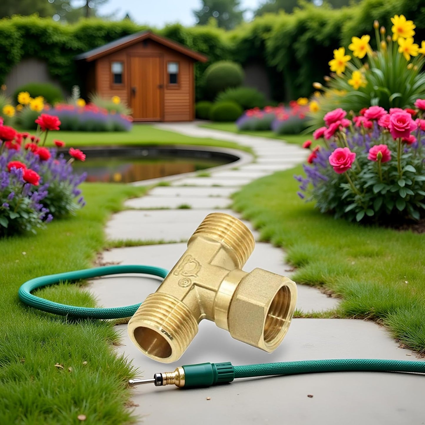 Gold Garden Hose Connection Accessories Brass,1/2 in Male Female Tee Connector Plumbing Hose Splitter Copper T-shape Fitting 3 Way Hose Tube Fittings Swivel Garden Hose Adapter, Hose Accessories