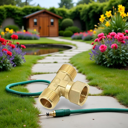 Gold Garden Hose Connection Accessories Brass,1/2 in Male Female Tee Connector Plumbing Hose Splitter Copper T-shape Fitting 3 Way Hose Tube Fittings Swivel Garden Hose Adapter, Hose Accessories