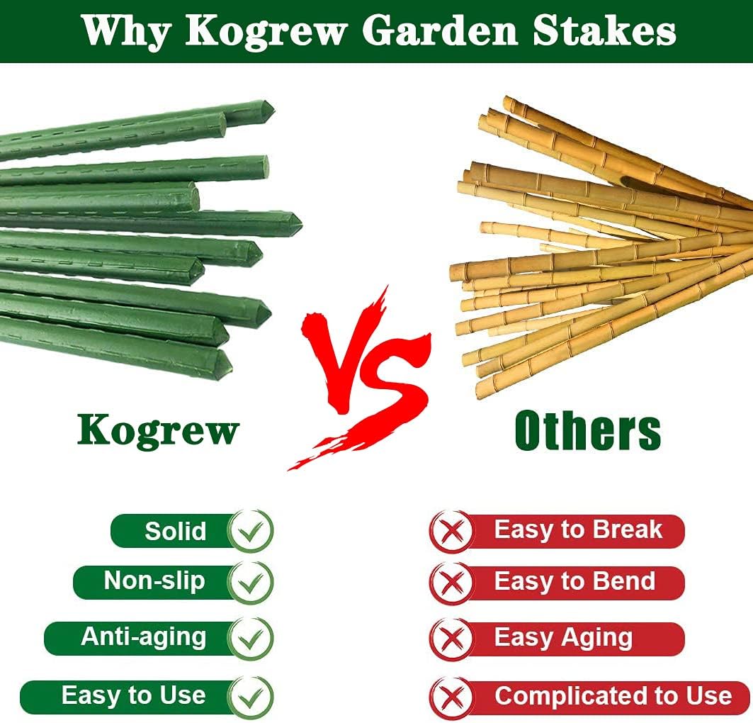 Kogrew, 6Ft 25Pcs Plant Stakes Garden Tomato Sticks Supports for Potted Cucumber Strawberry Bean, 72inch-25Pcs