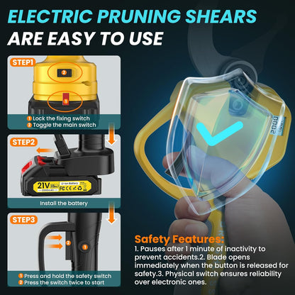 Electric Pruning Shears Cordless 2.6 Inches & Electric Pole Pruner 2-IN-1 with 8ft Pole Reach To 14ft, 2 * 2Ah Battery Pruning Shears, Cordless Pole Pruner Garden Tool for Tree Trimming Branch Cutter