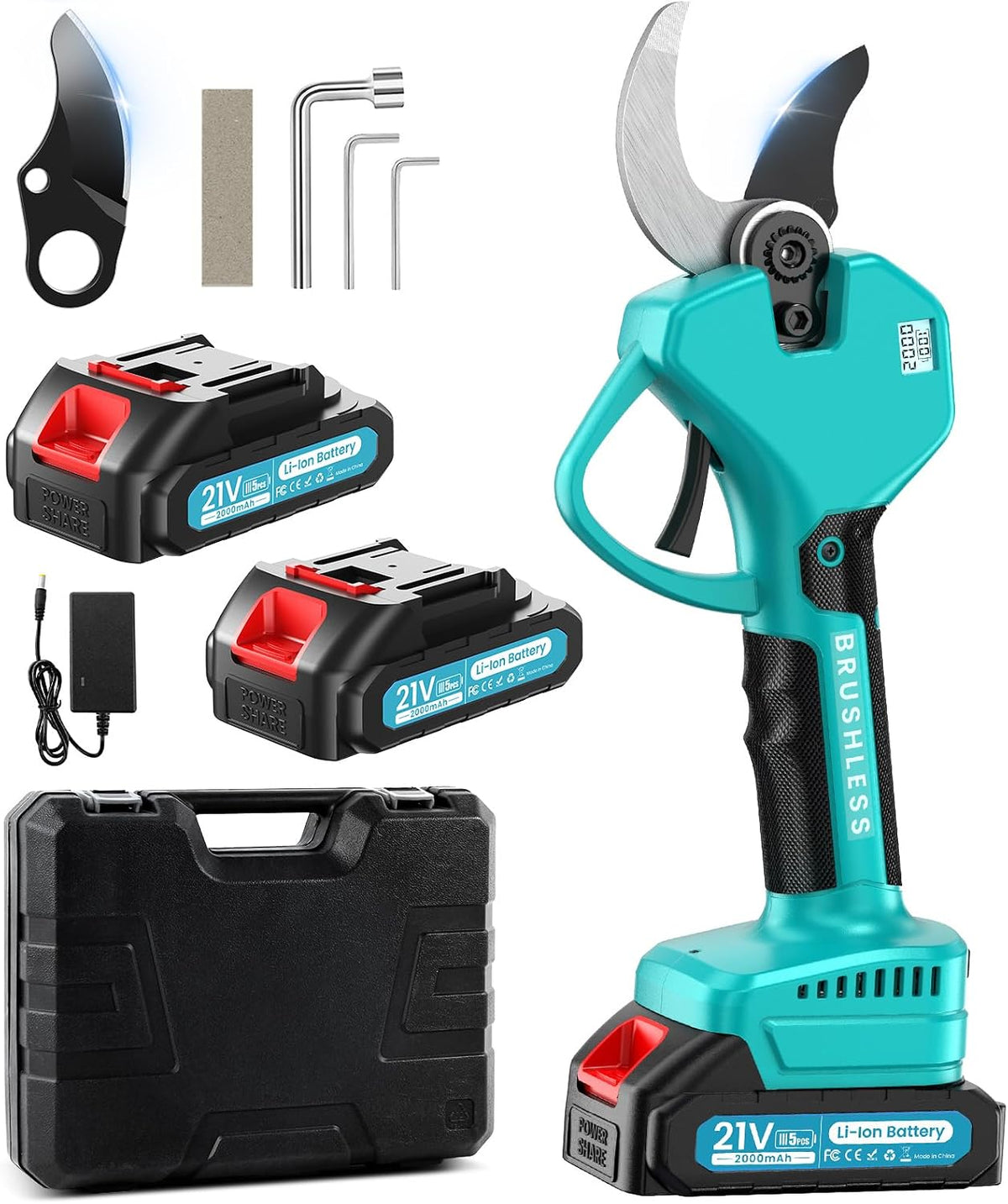 Electric Pruning Shears Cordless 2.6 Inches & Electric Pole Pruner 2-IN-1 with 8ft Pole Reach To 14ft, 2 * 2Ah Battery Pruning Shears, Cordless Pole Pruner Garden Tool for Tree Trimming Branch Cutter