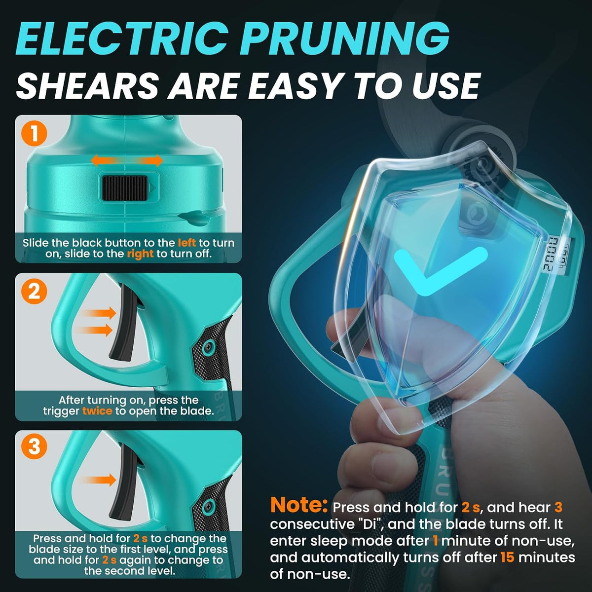 Electric Pruning Shears Cordless 2.6 Inches & Electric Pole Pruner 2-IN-1 with 8ft Pole Reach To 14ft, 2 * 2Ah Battery Pruning Shears, Cordless Pole Pruner Garden Tool for Tree Trimming Branch Cutter