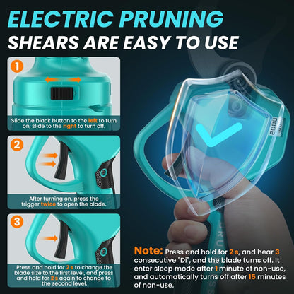 Electric Pruning Shears Cordless 2.6 Inches & Electric Pole Pruner 2-IN-1 with 8ft Pole Reach To 14ft, 2 * 2Ah Battery Pruning Shears, Cordless Pole Pruner Garden Tool for Tree Trimming Branch Cutter