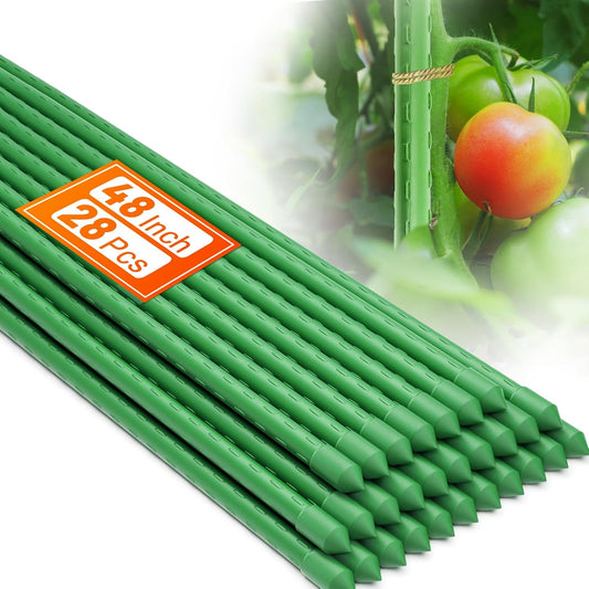 Garden Stakes 4Ft, 28 Pack 48 Inch Plant Tomato Stakes and Supports Sturdy Plastic Coated Metal Garden Support Stick for Outdoor Indoor Climbing Plants, Beans, Vegetables, Trellis, Tree