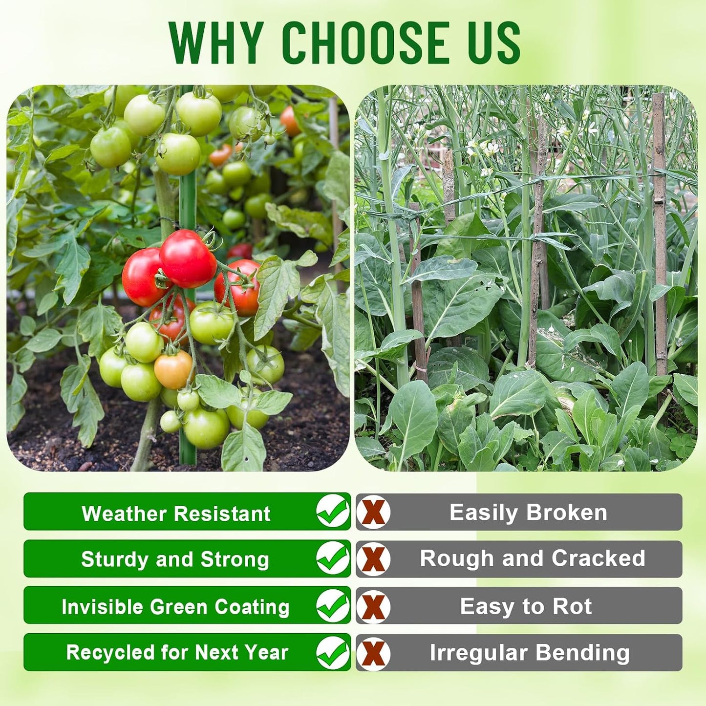 Garden Stakes 4Ft, 28 Pack 48 Inch Plant Tomato Stakes and Supports Sturdy Plastic Coated Metal Garden Support Stick for Outdoor Indoor Climbing Plants, Beans, Vegetables, Trellis, Tree