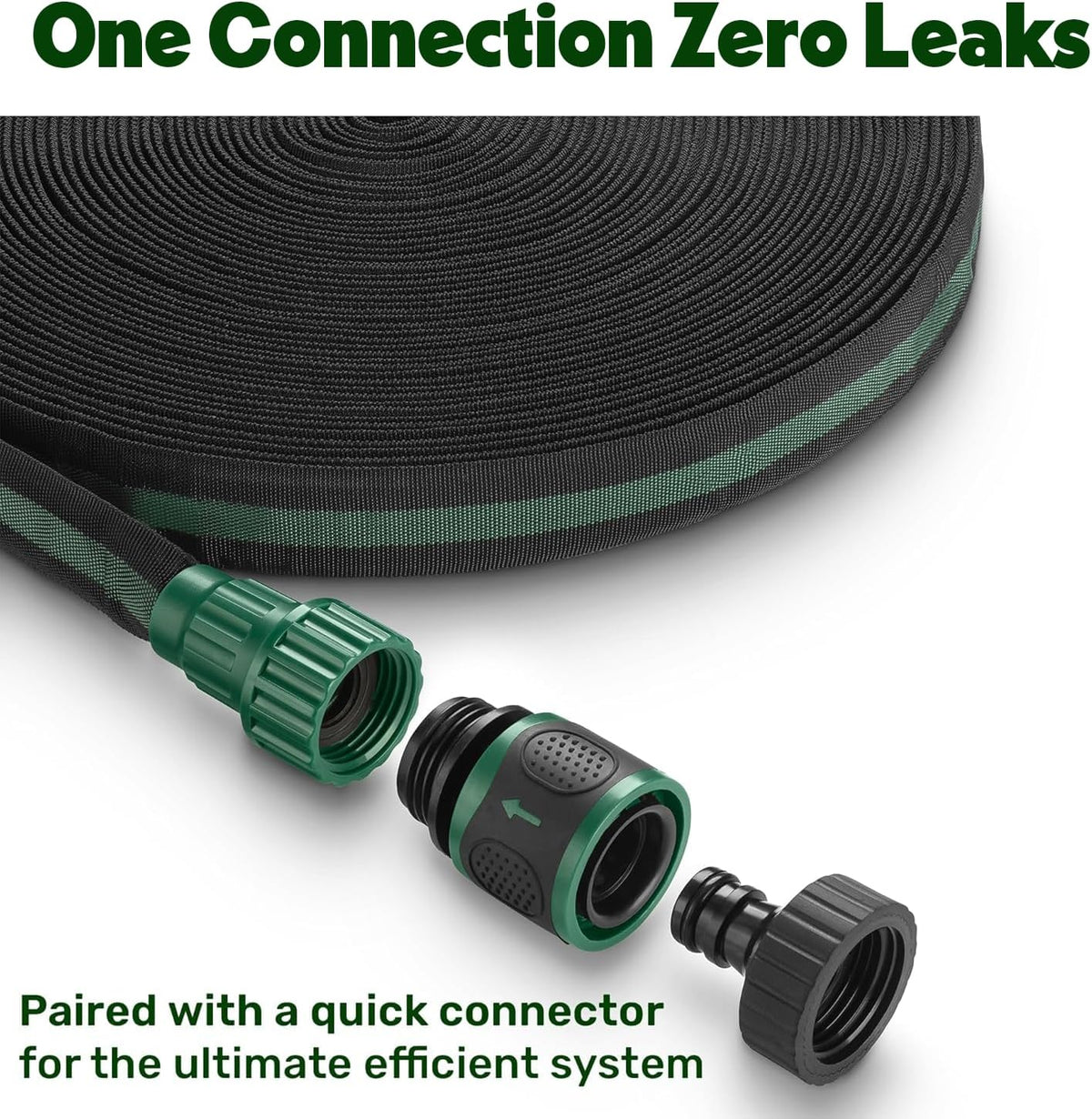 Flat Soaker Hose 50ft for Garden // Drip Hose for Garden Beds, Lawns and Trees // Heavy Duty Leakproof Design with Quick Connect // Linkable Irrigation System for Vegetables and Flowers